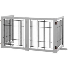 Wooden Dog Gate for Small & Medium Dogs 4 Panel w/ Support Feet Foldable Pet Fence for House Doorway Light Grey