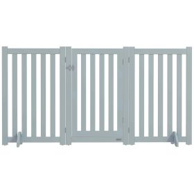 3-Panel Foldable Dog Gate with Feet for Medium Dogs and Below, Grey