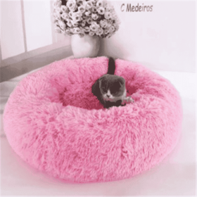Round Long Hairy Autumn And Winter Nest Pad Cat Mattress (Option: Bright powder-80cm)