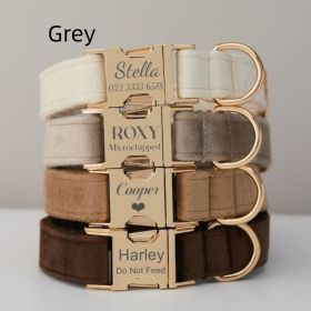 Multiple Colour Velvet Personalise Dog Collar Leash Set With Bow (Option: Grey-S)