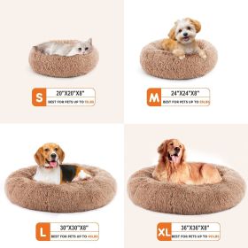 24 Inch Anti-Slip Round Fluffy Plush Faux Fur Cat Bed, Fits Up To 25 Lbs Pets (Option: Brown xl)