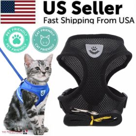 Cat Dog Pet Harness Adjustable Control Vest Dogs Reflective S M L XL Leash (Color: Black, size: XL)