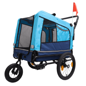Outdoor Heavy Duty Foldable Utility Pet Stroller Dog Carriers Bicycle Trailer (Color: Blue)