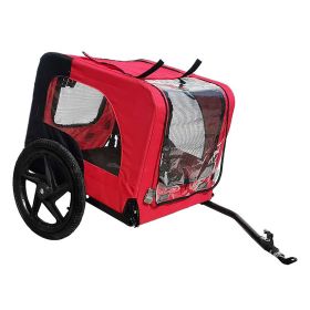 Bicycle trailer for pets outdoor foldable red color dog trailer with reflectors and safty flag (Color: as Pic)